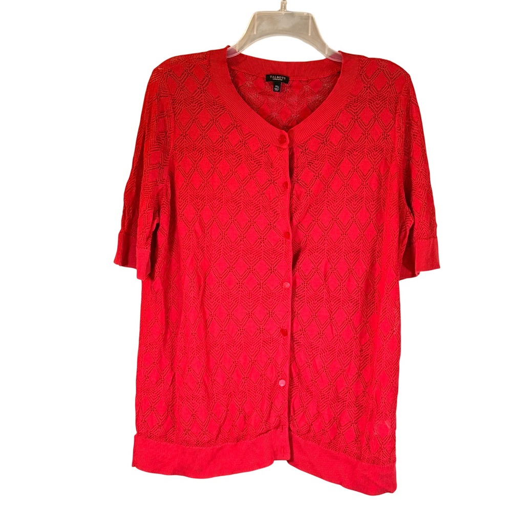 Talbots Cardigan Women 1XP Short Sleeve Open Knit Granny Chic Preppy‎ Americana